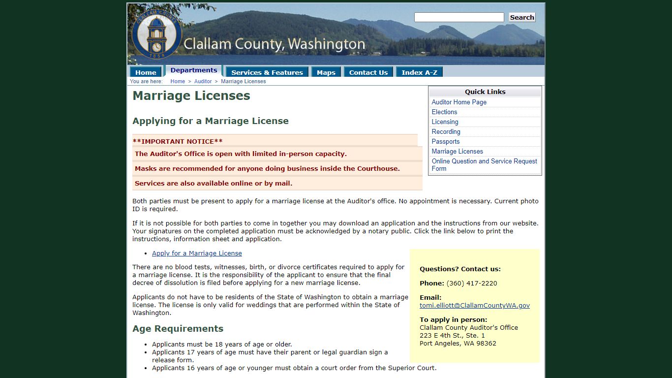 Marriage Licenses - Clallam County, Washington