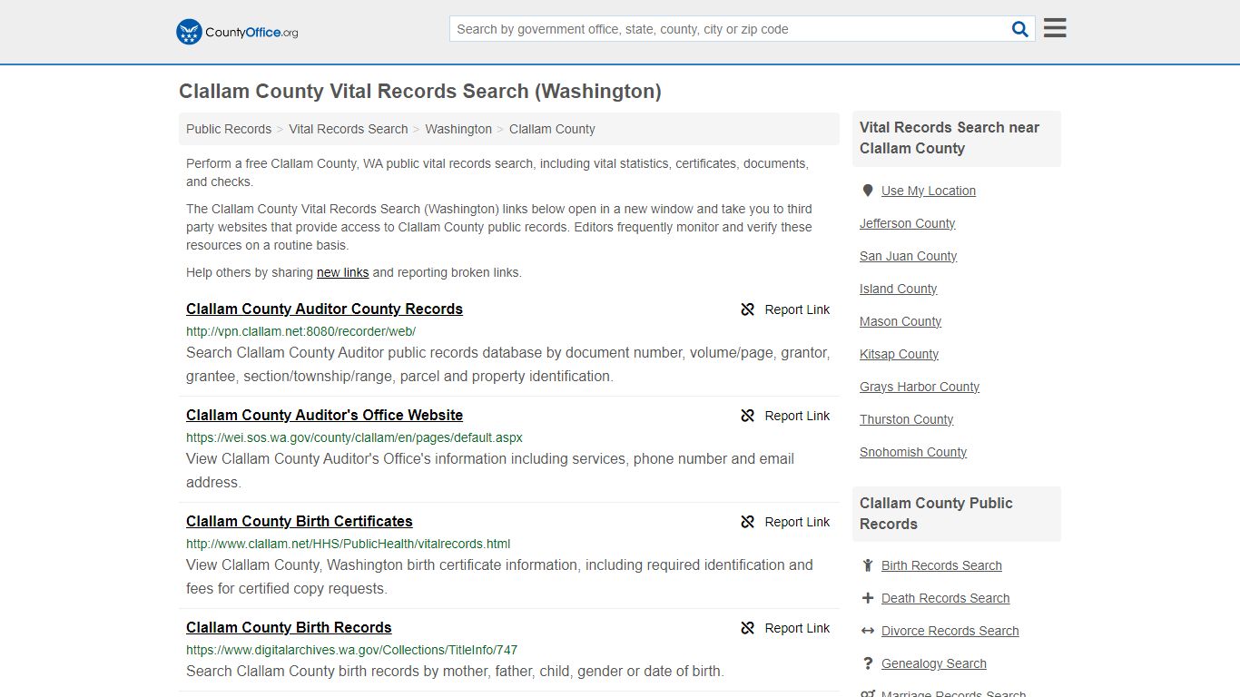 Vital Records Search - Clallam County, WA (Birth, Death, Marriage ...